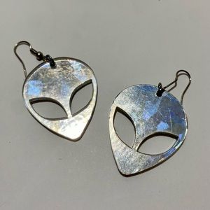 Silver Holo Y2K Alien Acrylic Earrings
